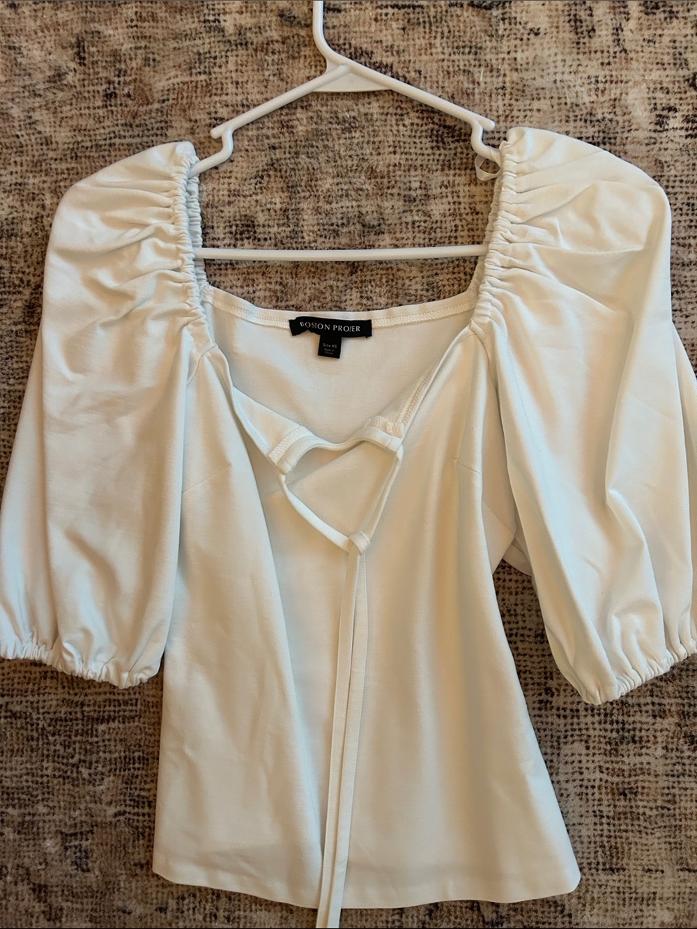 Boston  Proper White Puff-Sleeve Tie-Front Top
